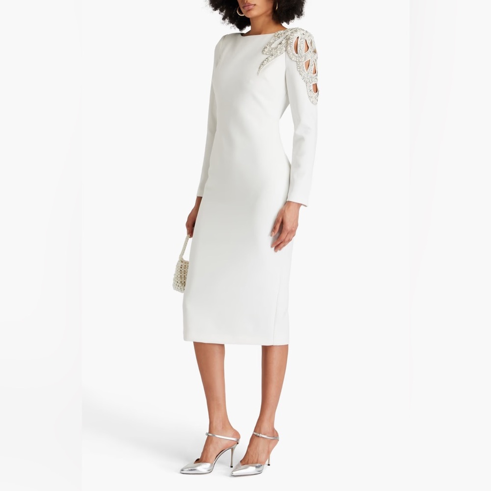 Badgley Mischka Embellished Crepe Sheath Dress
